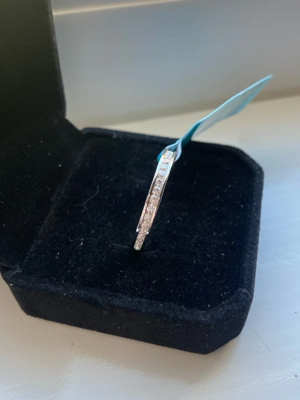 Sterling Silver and Moissanite Eternity Band Size 9